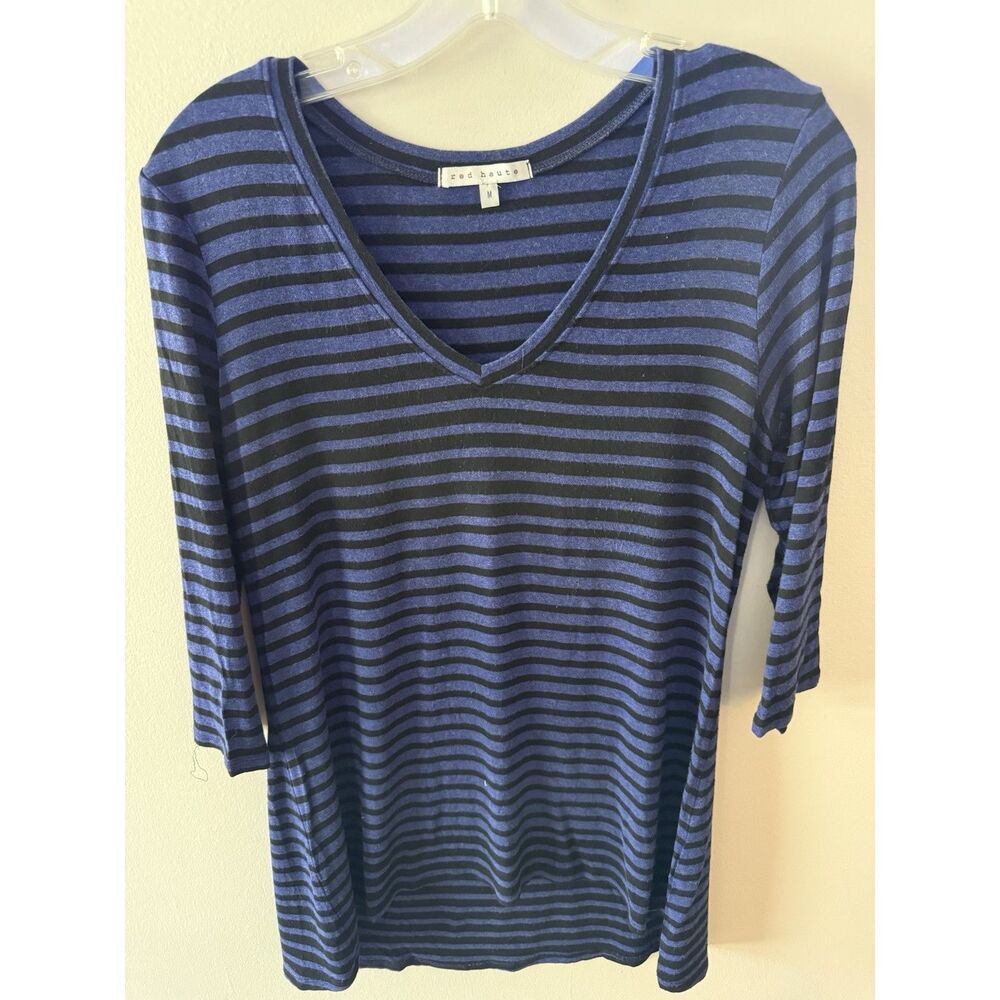 Red Haute | Striped V-Neck Tunic Top | Purple Black | Size M